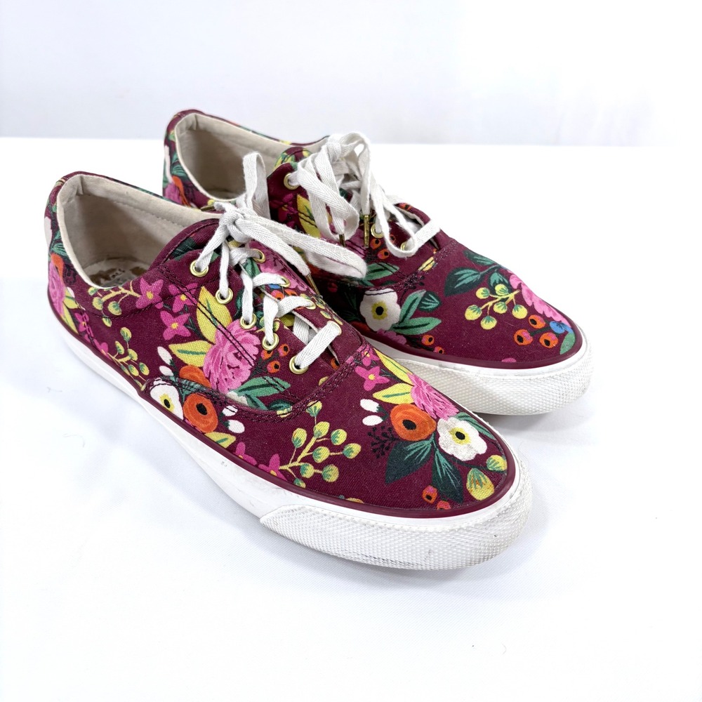 Keds Rifle Paper Co Champion Sneakers Burgundy Floral Canvas Low Top WH59881 - Picture 1 of 8